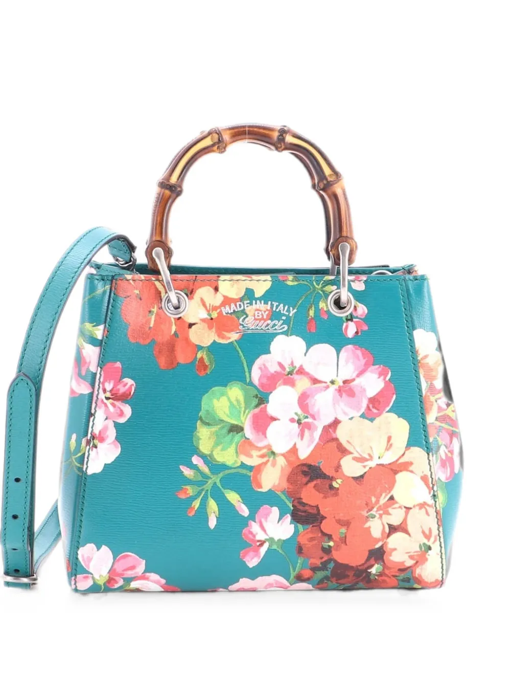 Gucci Pre-Owned Borsa tote Bamboo Shopper mini in pelle con stampa Blooms - Verde