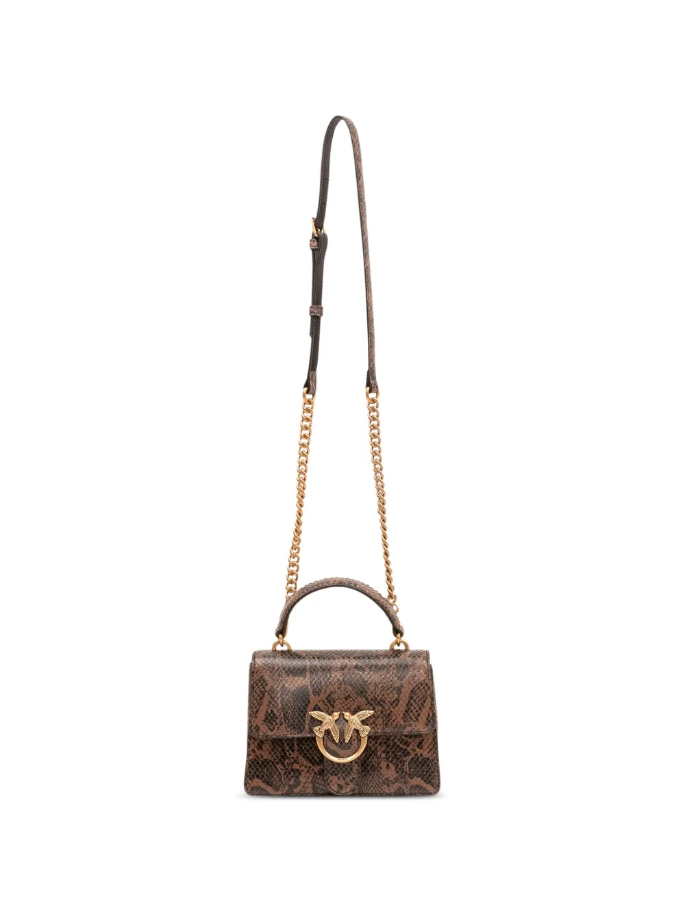PINKO Love mini-tas met handvat van leer met python-print en handvat Bruin