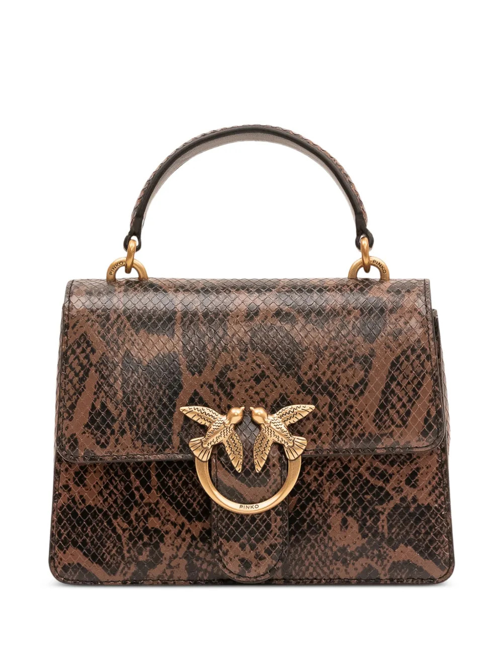 PINKO mini Love bag one top handle light handbag in python-print leather with - Marrone