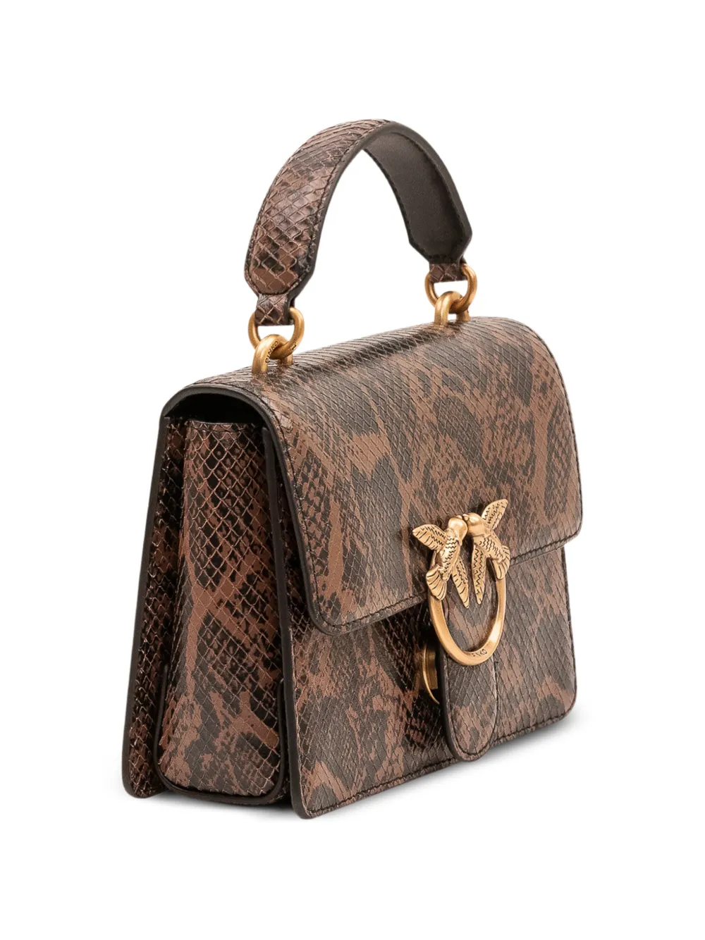 PINKO Love mini-tas met handvat van leer met python-print en handvat Bruin