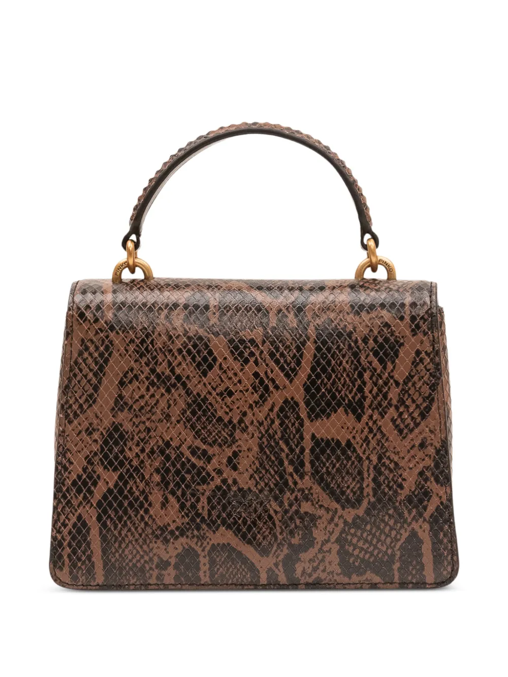 PINKO Love mini-tas met handvat van leer met python-print en handvat Bruin