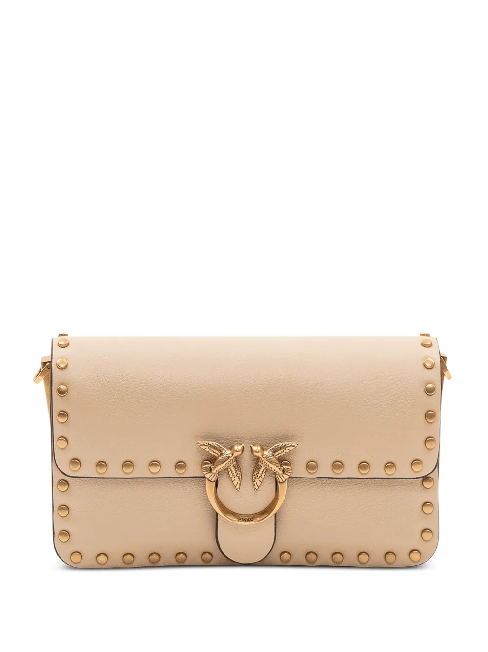 PINKO Baby Love One Slouchy stud-embellished shoulder bag - Nude