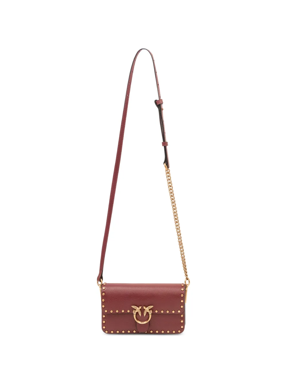 PINKO Love One leren crossbodytas met studs Rood