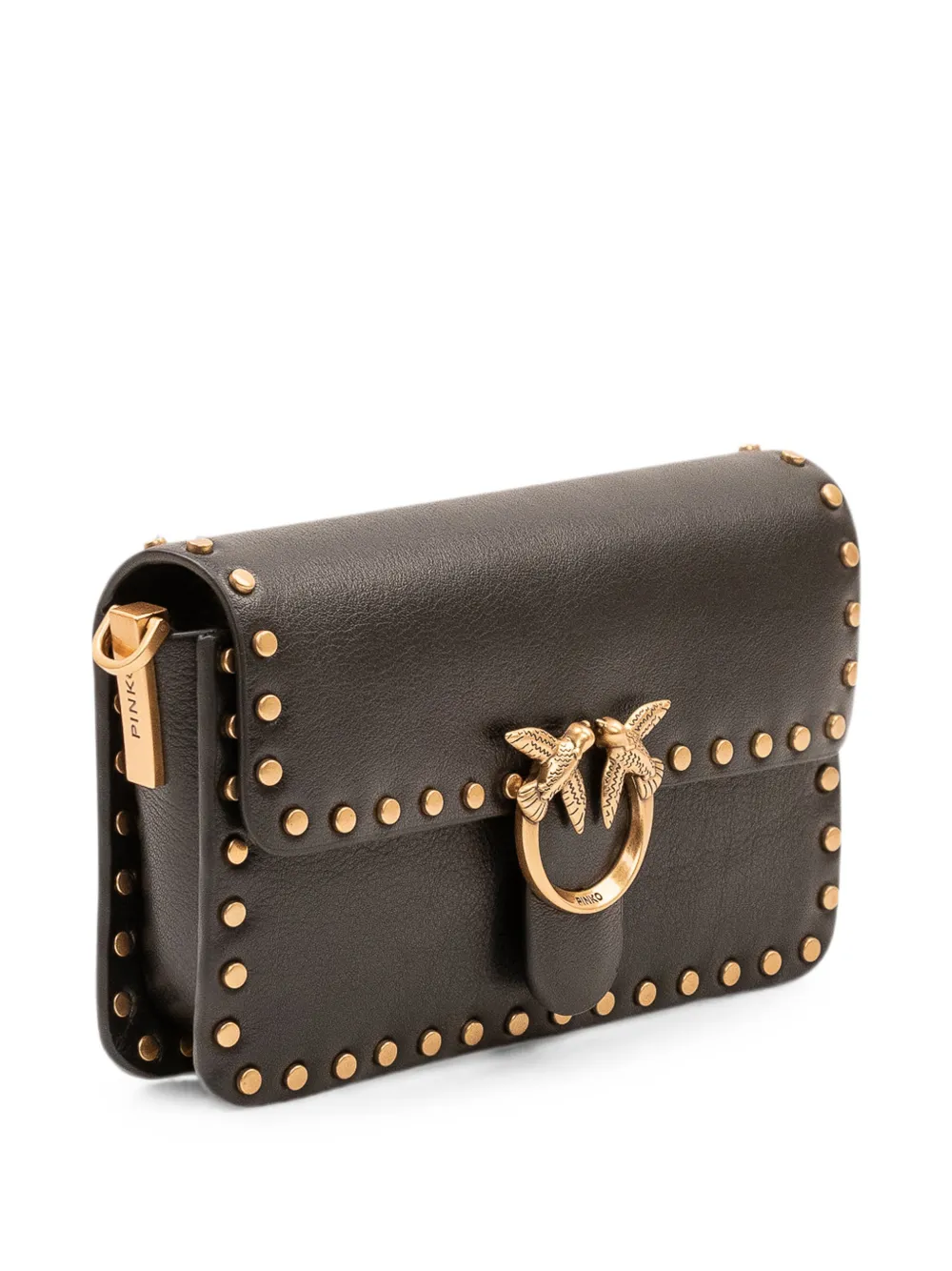 PINKO Love One leren crossbodytas met studs Zwart