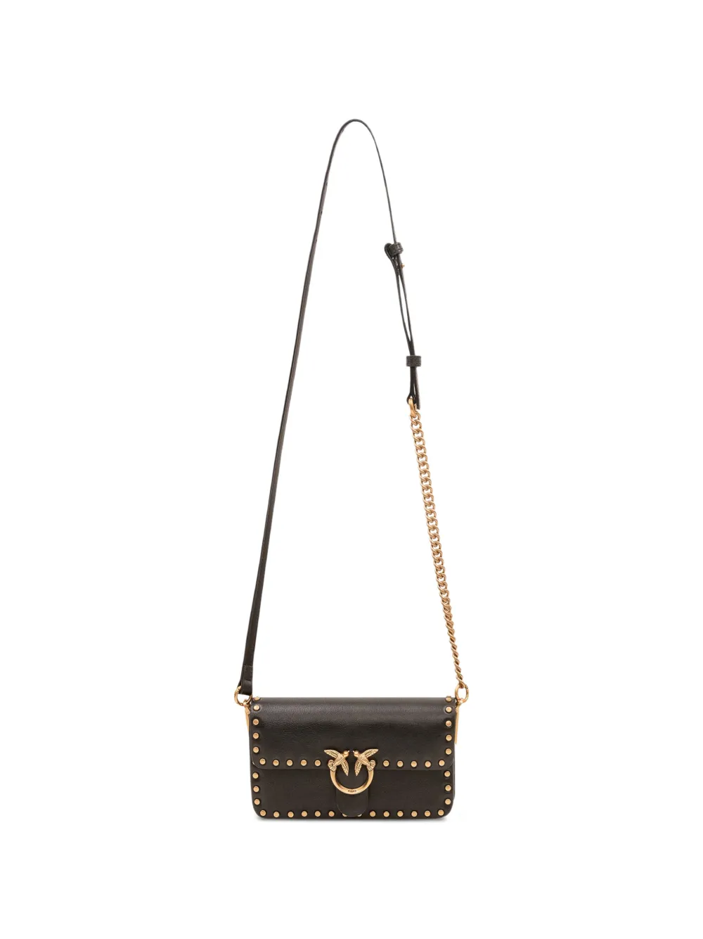 PINKO Love One leren crossbodytas met studs Zwart