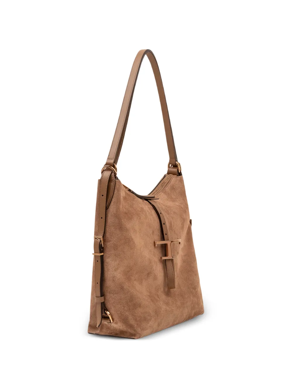 Tod's T Timeless kleine suède schoudertas Bruin