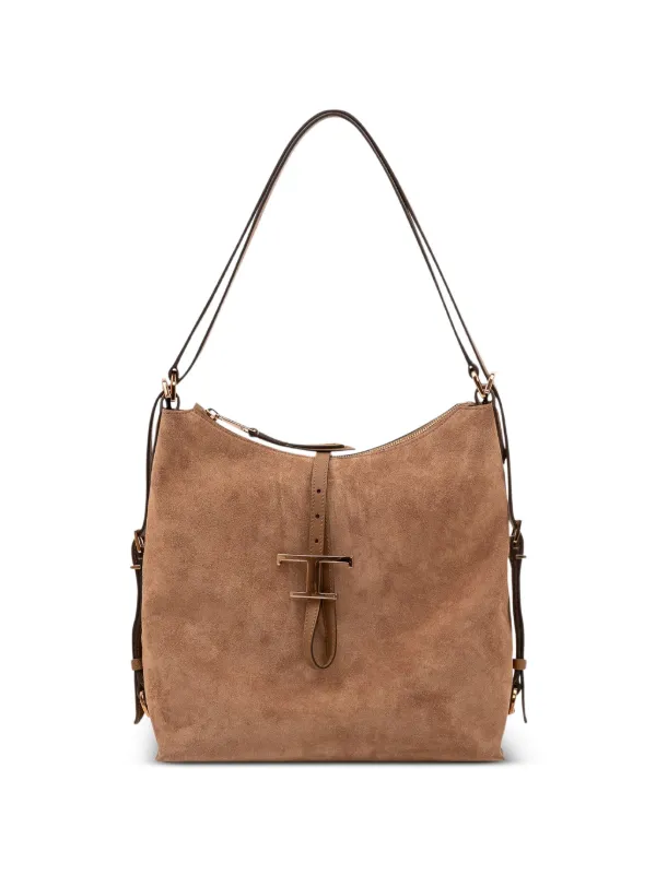 Tod's T Timeless Small Suede Shoulder Bag in Brown