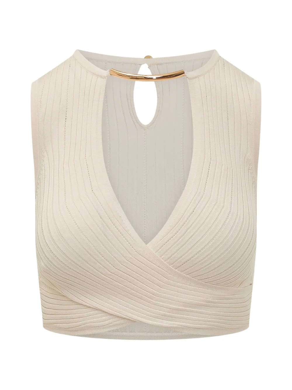 Elisabetta Franchi ribbed-knit wrap top - Toni neutri