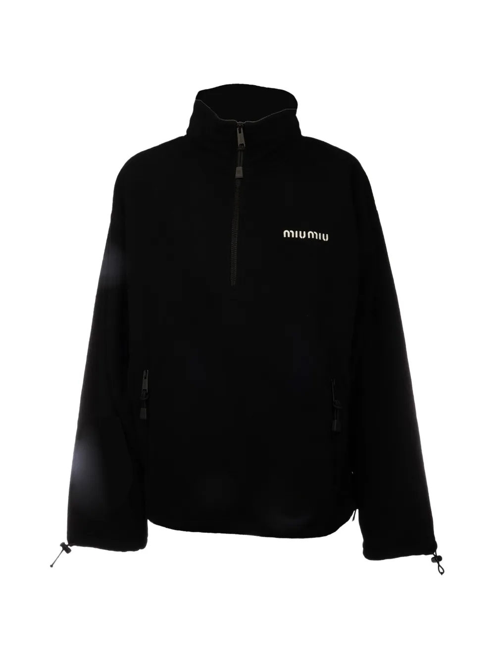 Miu Miu logo-embroidered half-zip hoodie - Nero