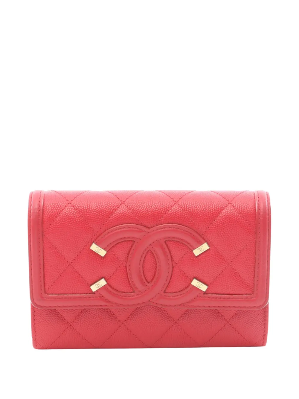 CHANEL Pre-Owned Portafoglio trapuntato CC Filigree in pelle Caviar 2018 - Rosso