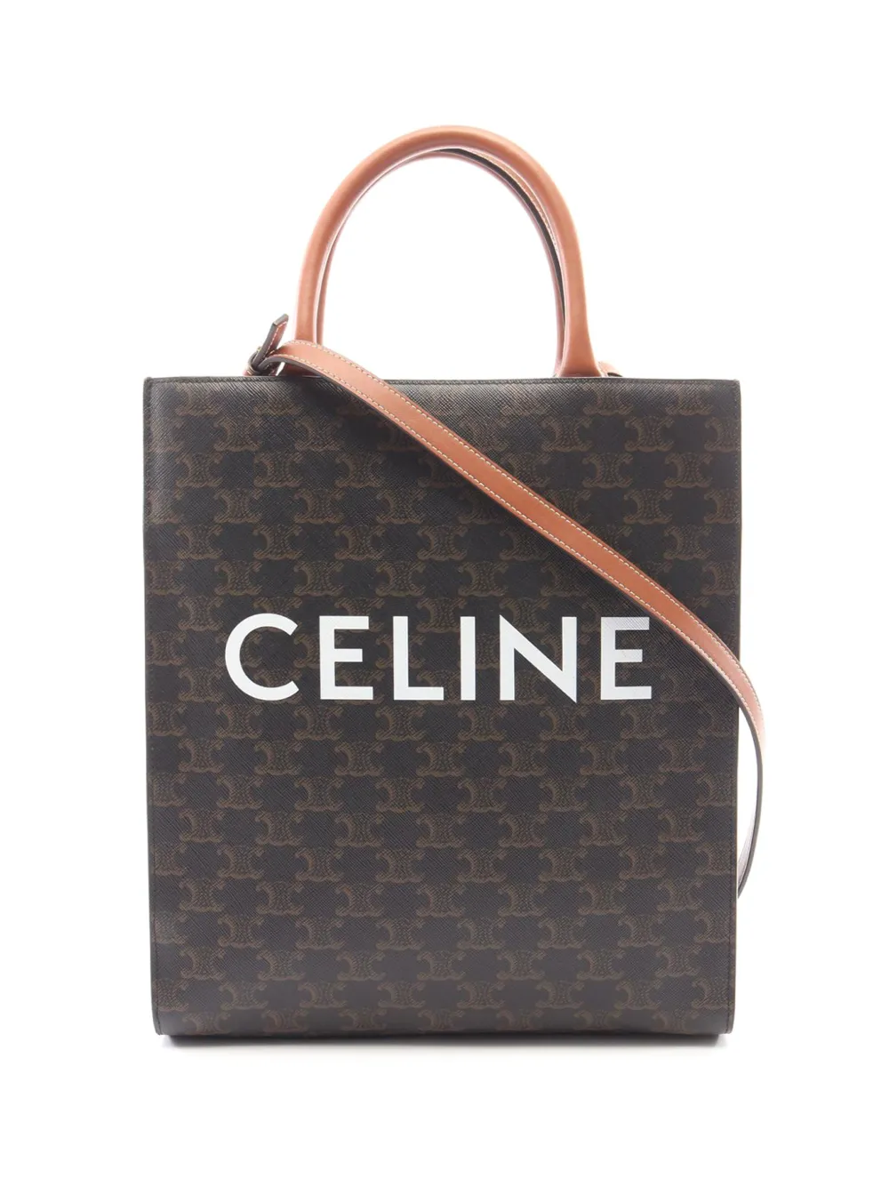 Celine Pre-Owned Borsa a tracolla Triomphe Vertical Cabas piccola in tela cerata 2021-2026 - Marrone