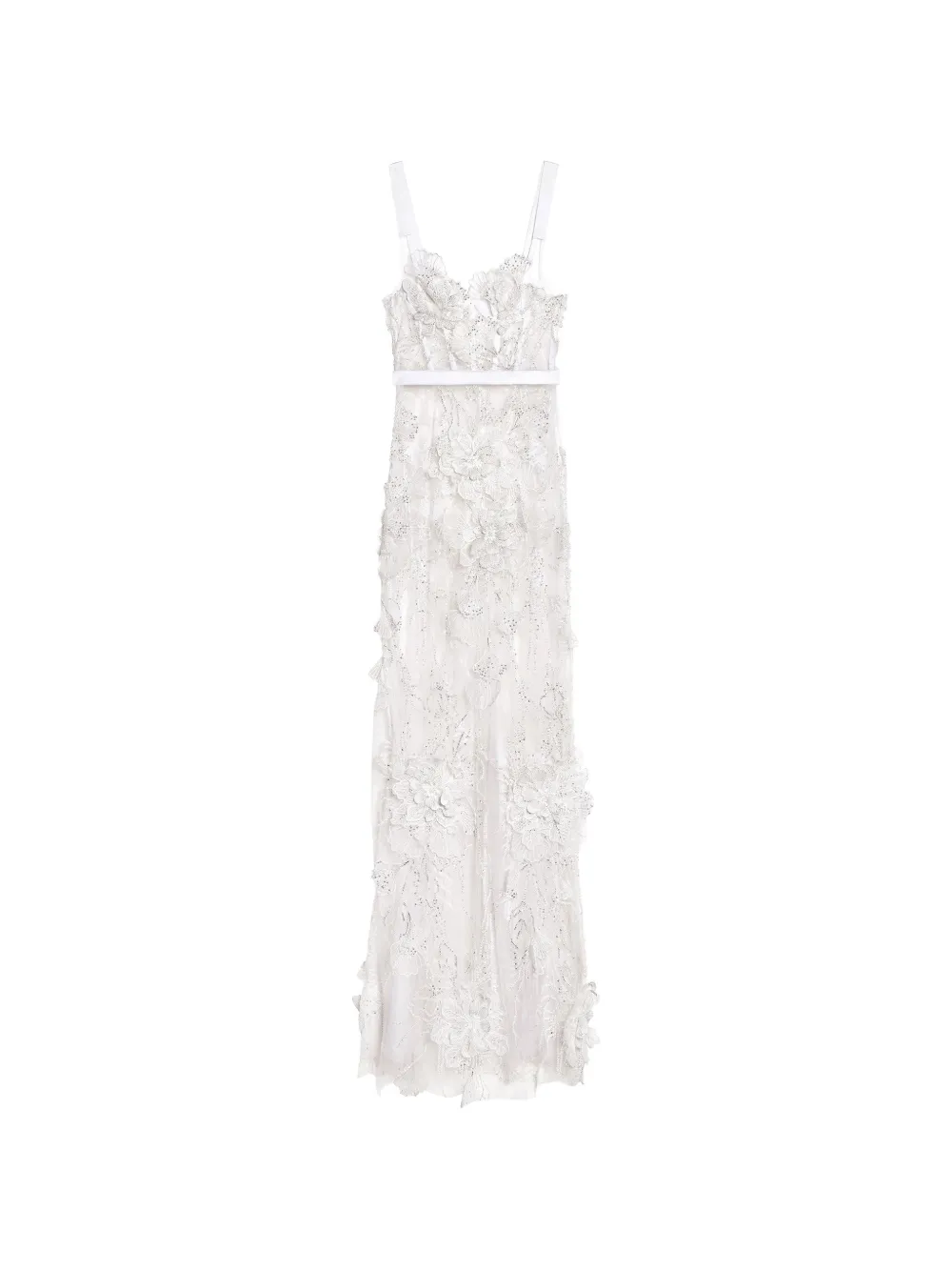 genny floral-appliqu satin maxi dress Genny Flower-Embellishment Maxi Dress in Natural