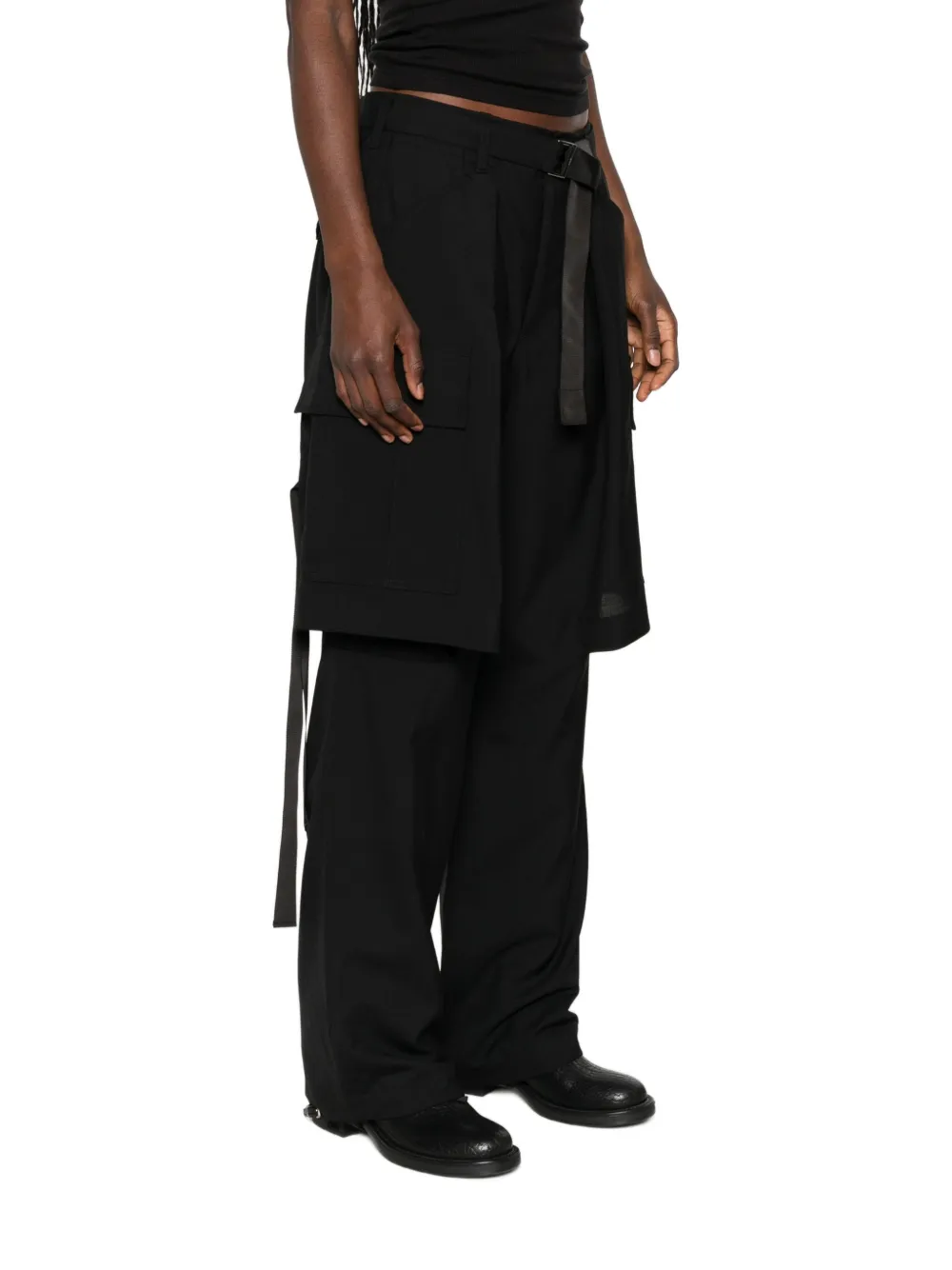 sacai Cargo broek met ceintuur Zwart