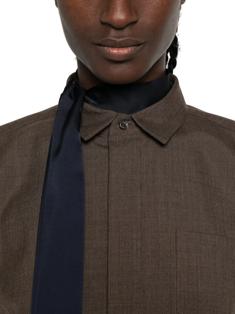 sacai Gelaagde mini-blousejurk met lange mouwen Bruin