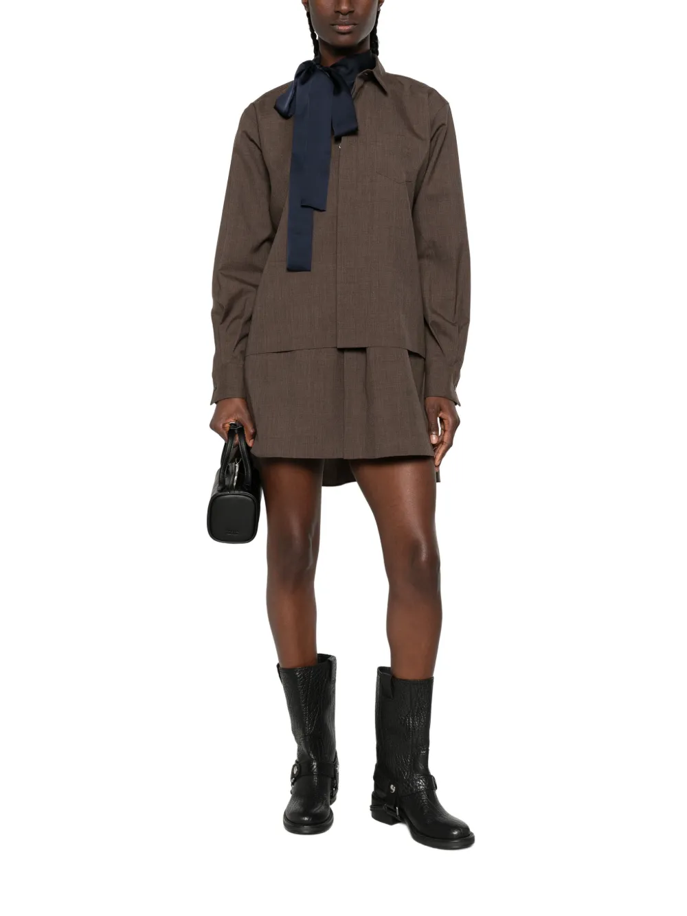 sacai Gelaagde mini-blousejurk met lange mouwen Bruin