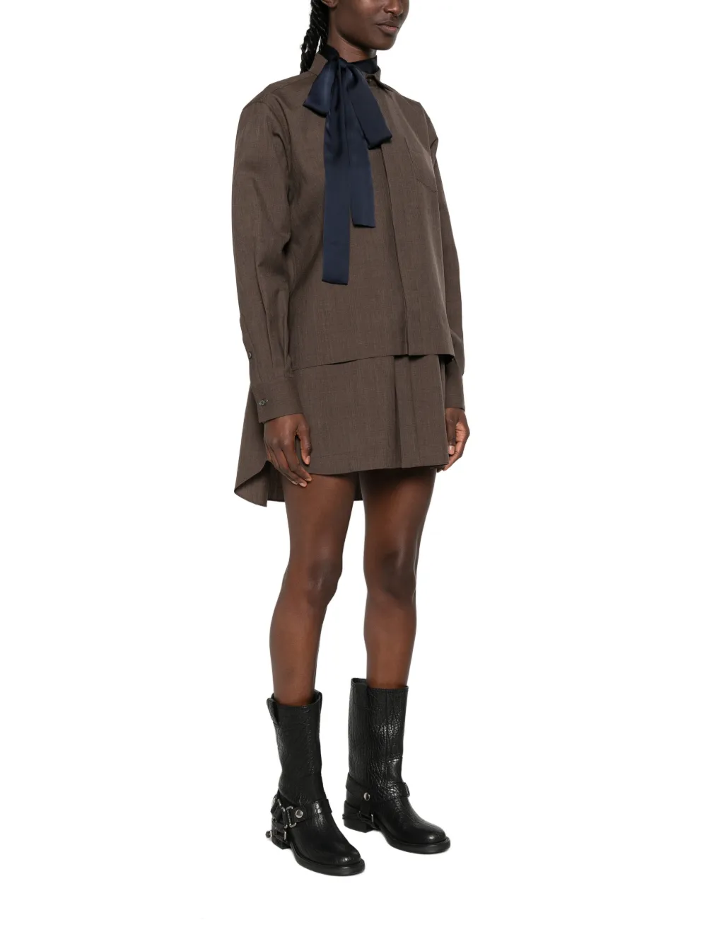 sacai Gelaagde mini-blousejurk met lange mouwen Bruin