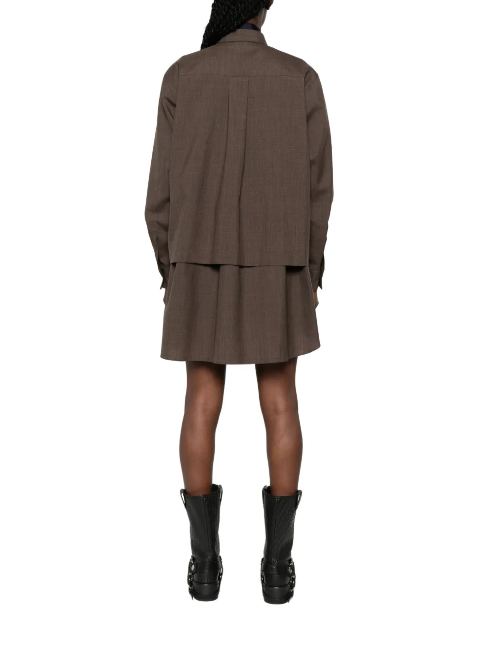 sacai Gelaagde mini-blousejurk met lange mouwen Bruin