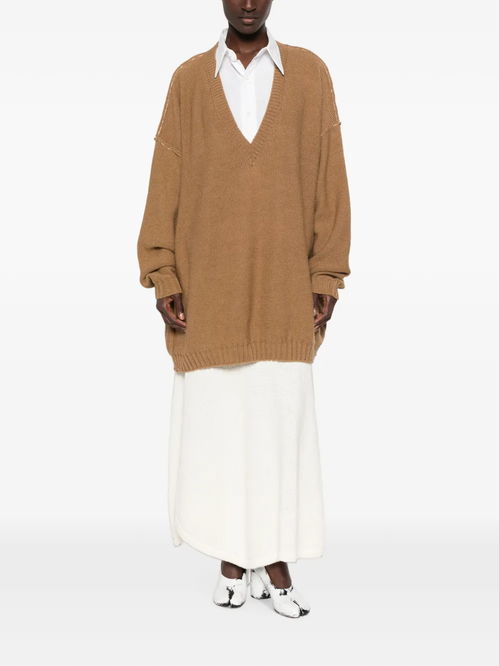 MM6 Maison Margiela V-neck oversized sweater Bruin
