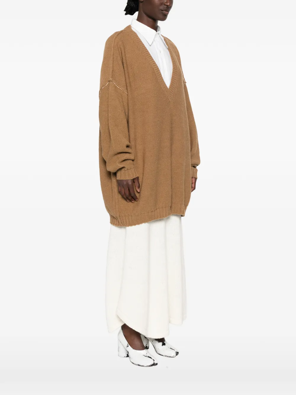 MM6 Maison Margiela V-neck oversized sweater Bruin