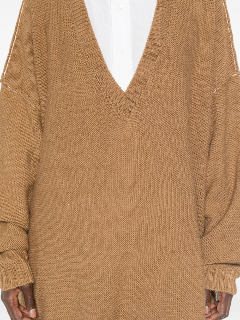 MM6 Maison Margiela V-neck oversized sweater Bruin