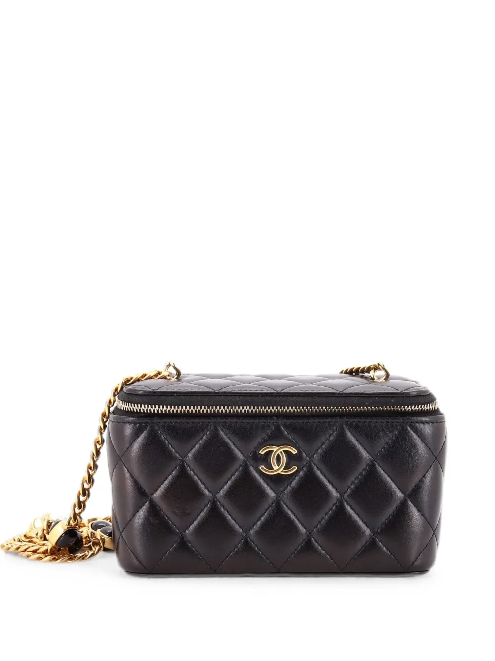 CHANEL Pre-Owned Classic Vanity Case with Resin Pearl Chain Quilted Lambskin Small clutch bag - Black
