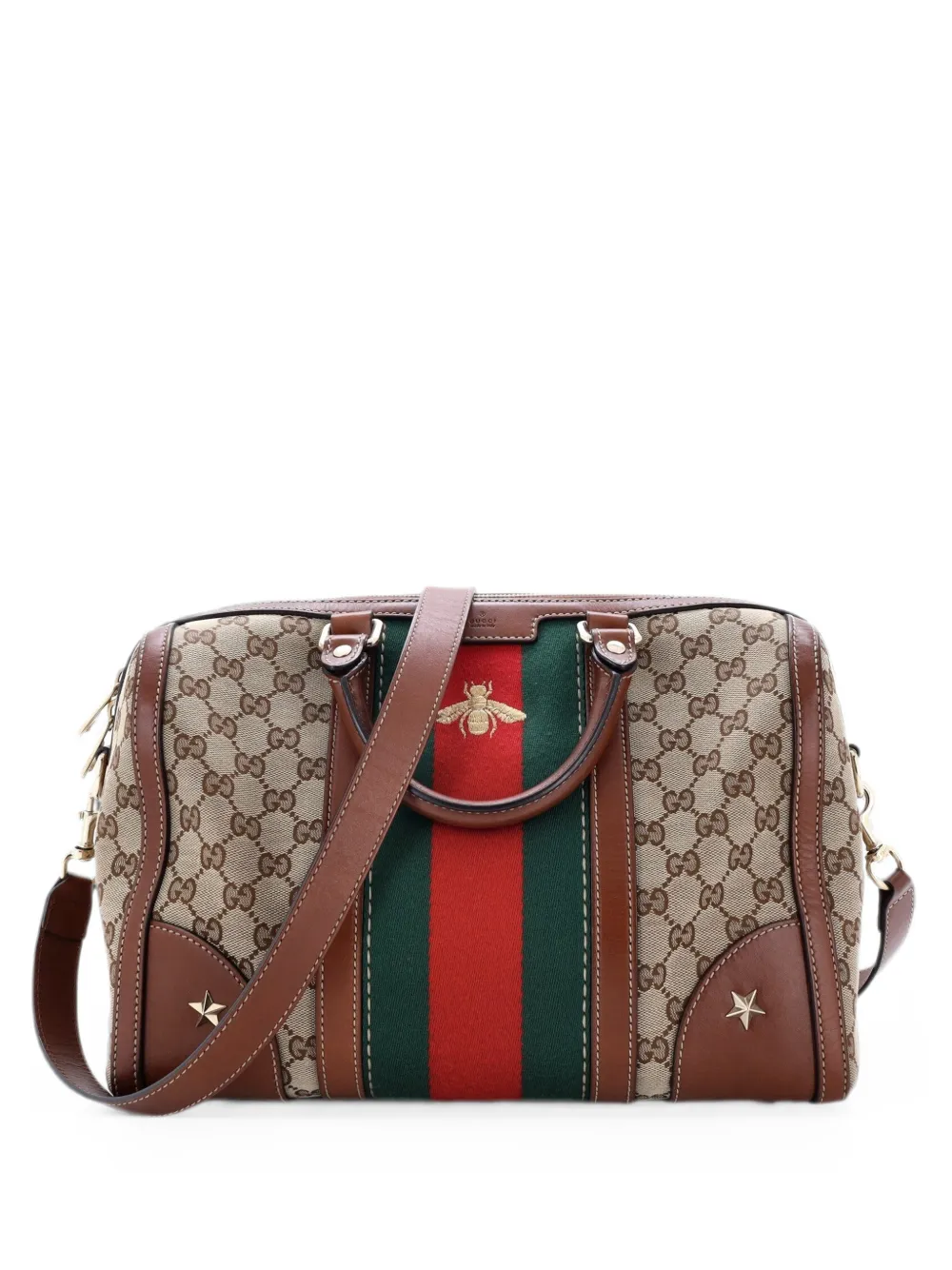 Gucci Pre-Owned Borsa a tracolla Boston Bee media in tela GG con decorazione Web - Marrone