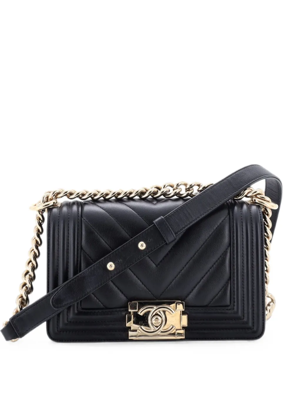 CHANEL Pre-Owned Borsa a tracolla Boy Flap Bag piccola in pelle di vitello con motivo Chevron - Nero