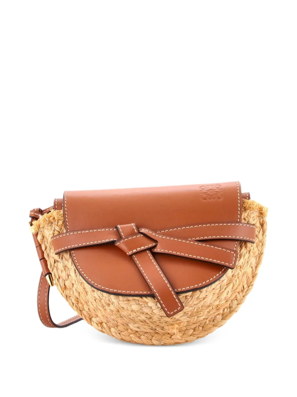 Loewe Pre-Owned Mini Gate Schultertasche aus Leder mit Raffiabast - Braun