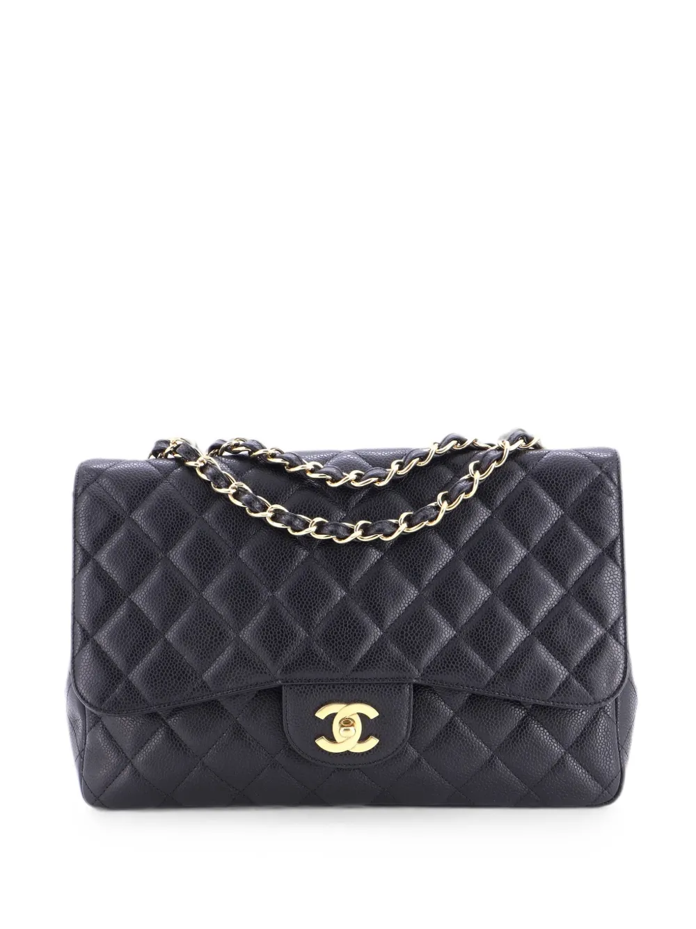 CHANEL Pre-Owned Borsa a spalla Jumbo in pelle Caviar trapuntata con battente - Nero