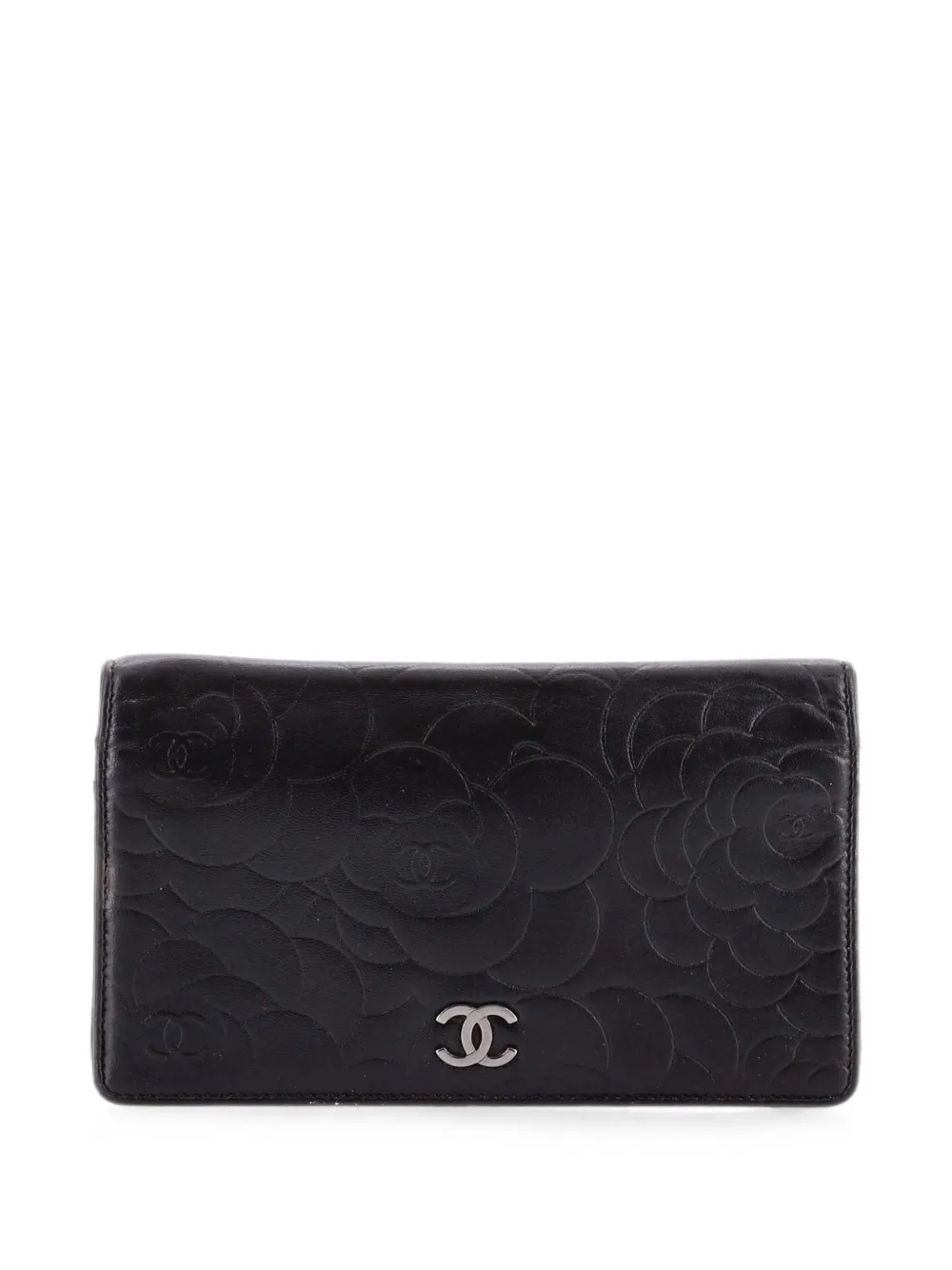 CHANEL Pre-Owned Portafoglio bi-fold Camellia piccolo in pelle di agnello - Nero