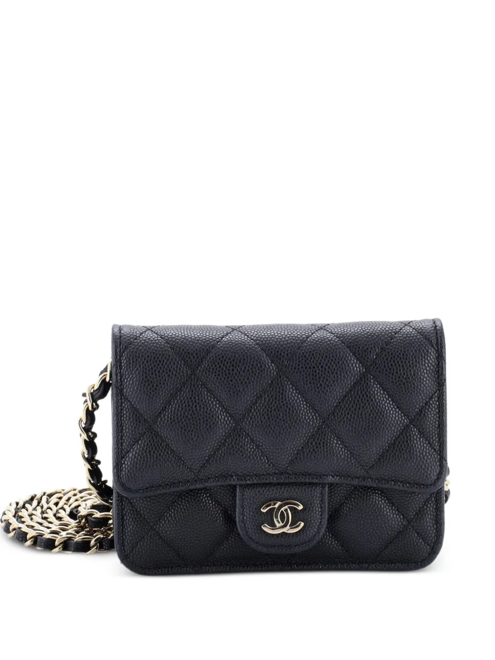 CHANEL Pre-Owned Classic Flap Card Holder on Chain Quilted Caviar Mini clutch bag - Black