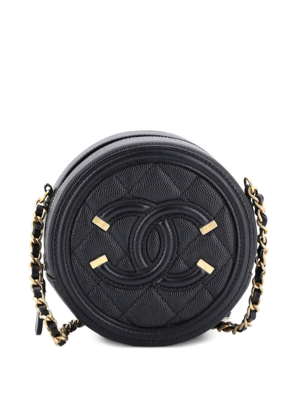 CHANEL Pre-Owned Filigree Round Clutch with Chain Quilted Caviar Mini crossbody bag - Black