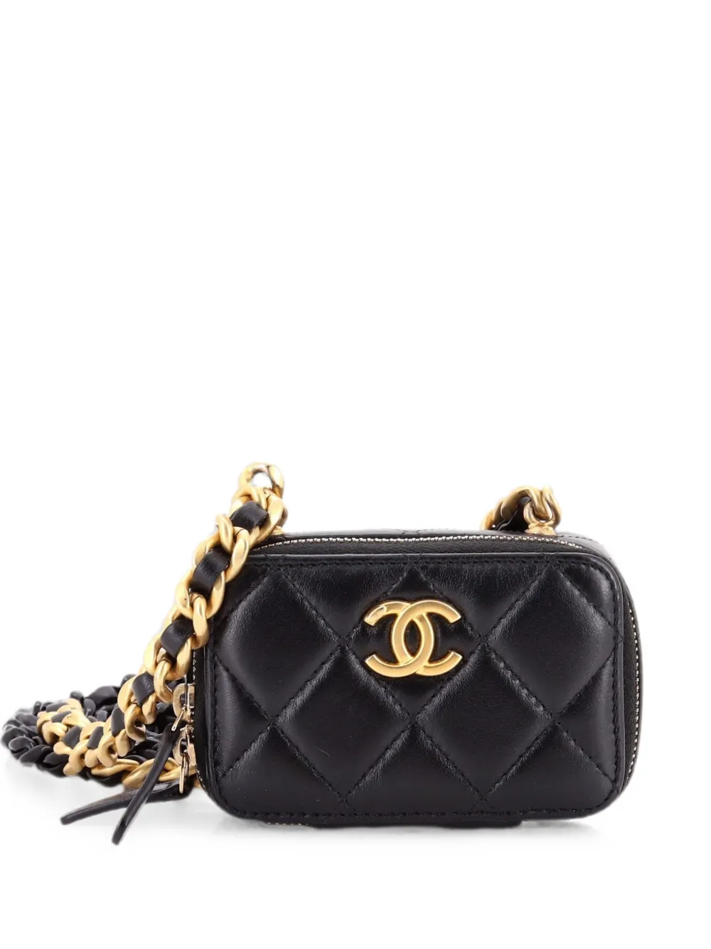 CHANEL Pre-Owned Borsa a tracolla Vanity Case mini in pelle di agnello trapuntata con zip - Nero