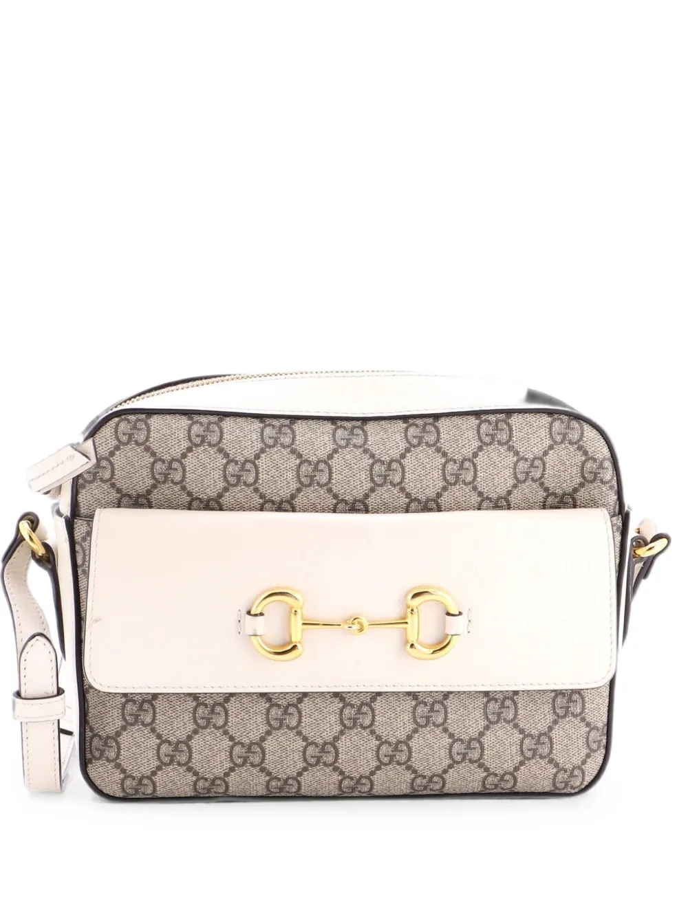 Gucci Pre-Owned Borsa a tracolla Horsebit 1955 piccola in tela cerata GG e pelle con battente - Toni neutri