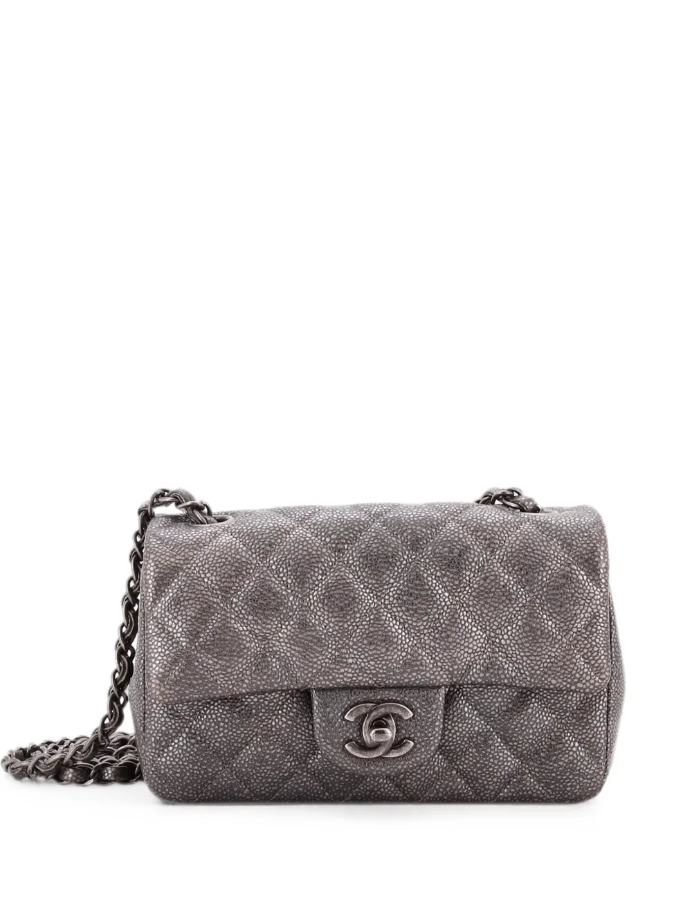CHANEL Pre-Owned Borsa a tracolla Classic Single Flap mini in pelle Caviar trapuntata - Grigio