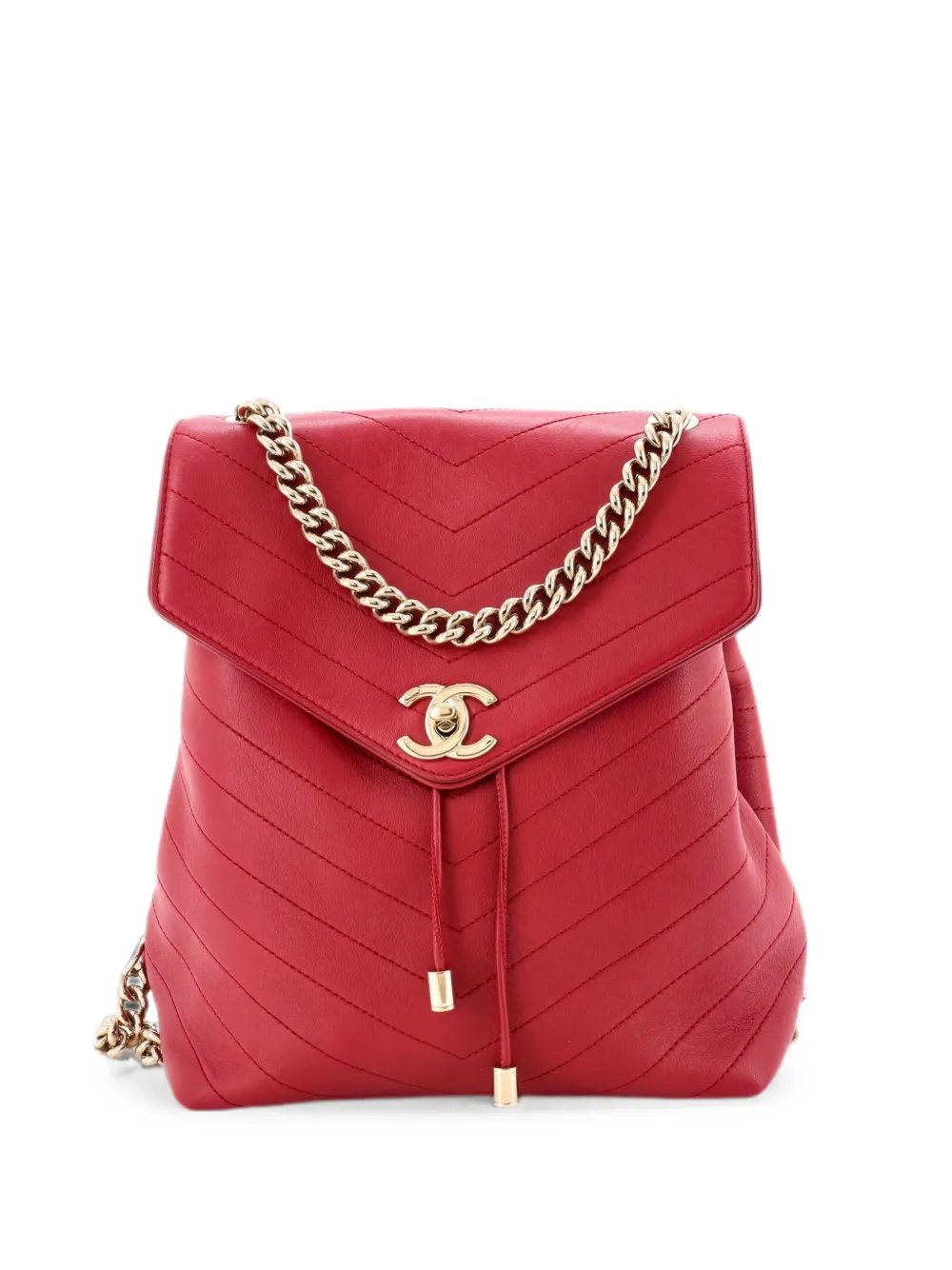 CHANEL Pre-Owned Zaino Coco piccolo in pelle di vitello con motivo chevron - Rosso
