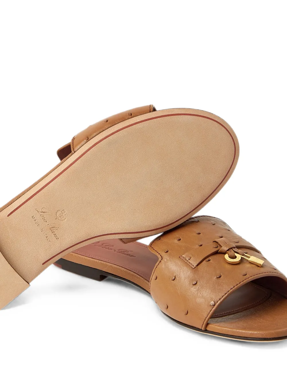 Loro Piana Summer Charms ostrich-leather sandals Bruin