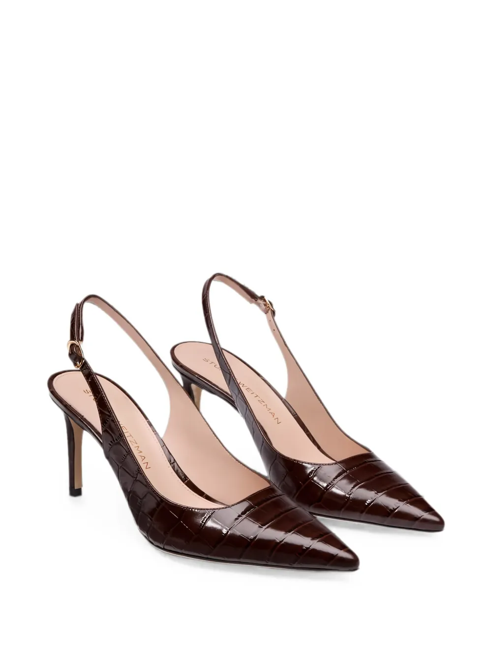 Stuart Weitzman Power Slingback 75 croc-effect pumps Bruin