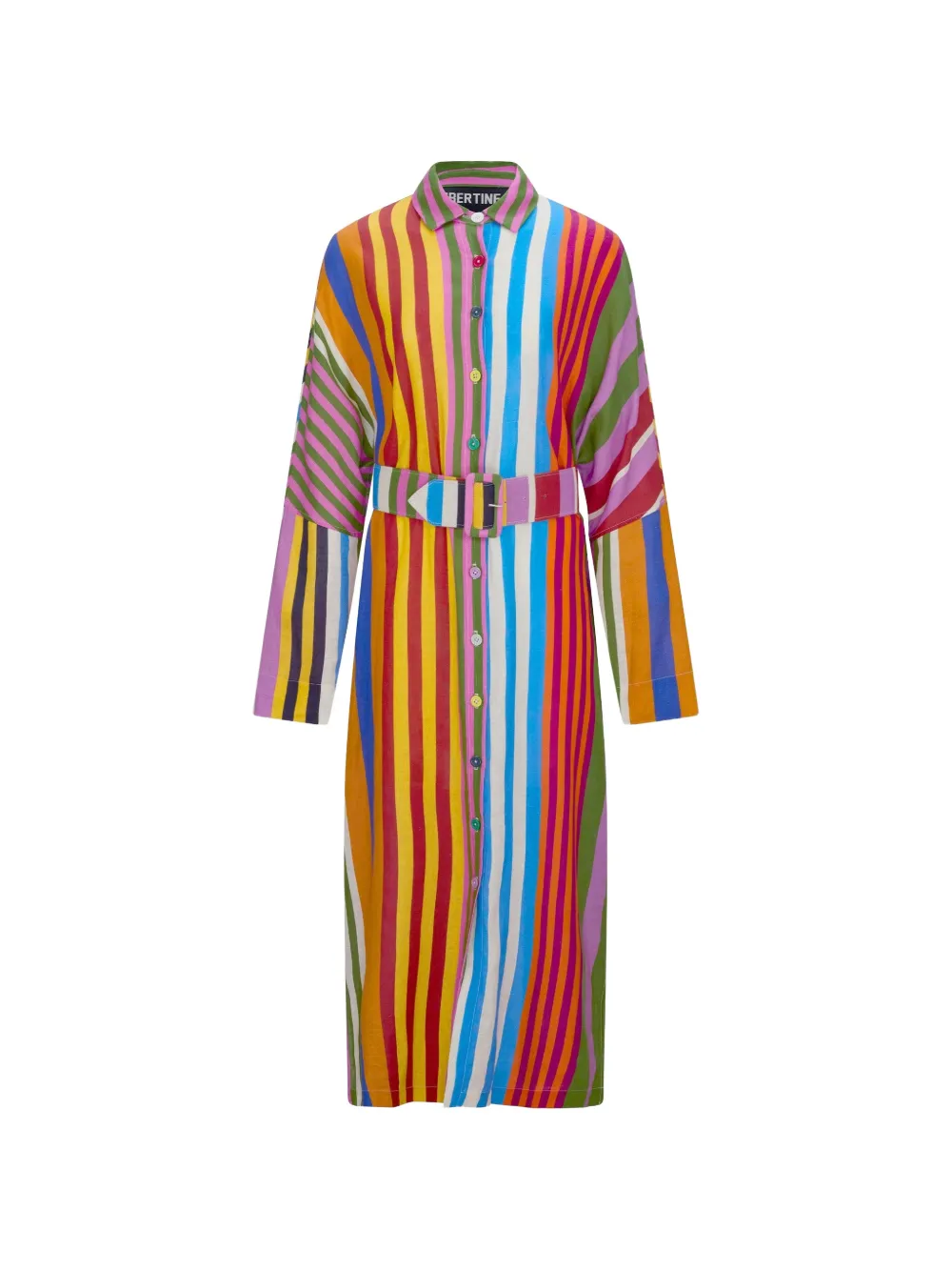 Libertine Tangier-stripe belted midi dress - Rosa