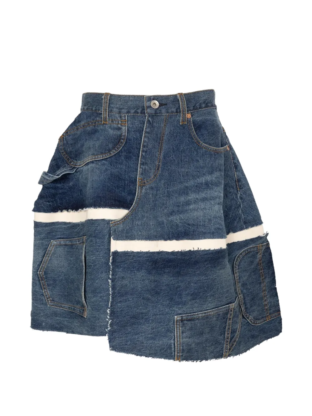 sacai patchwork raw-edge mini skirt - Blu