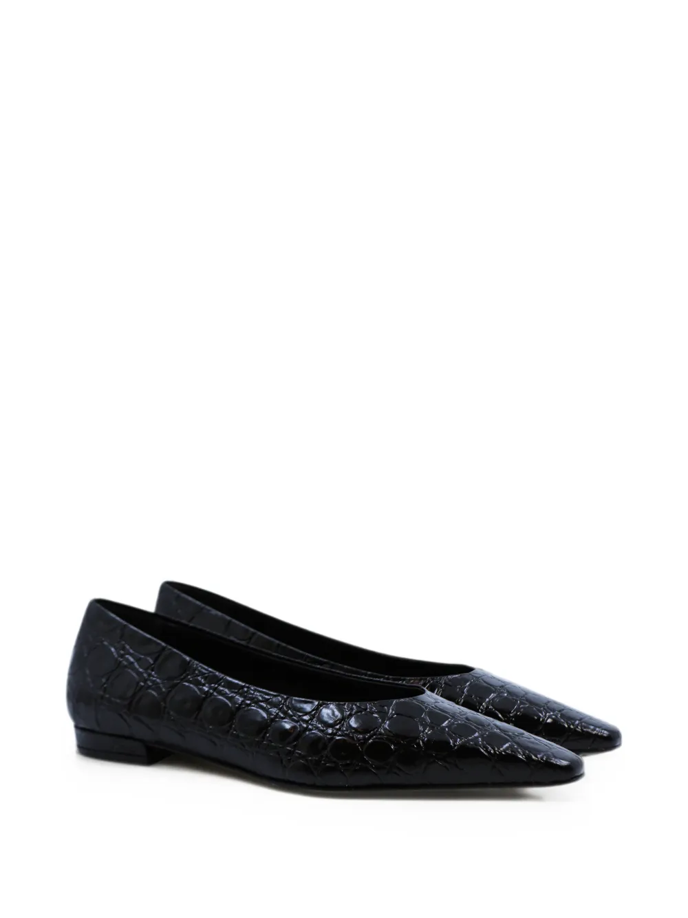 Notabene crocodile-effect square-toe ballet flats Zwart