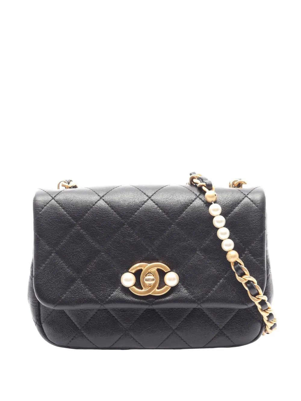CHANEL Pre-Owned Borsa a tracolla Pearl Side Flap mini in pelle di vitello 2021-2026 - Nero