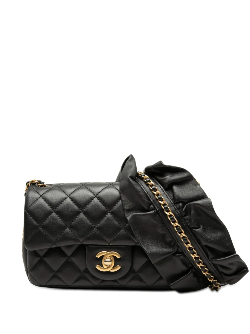CHANEL Pre-Owned Borsa a tracolla rettangolare Romance mini in pelle di agnello con battente 2020 - Nero