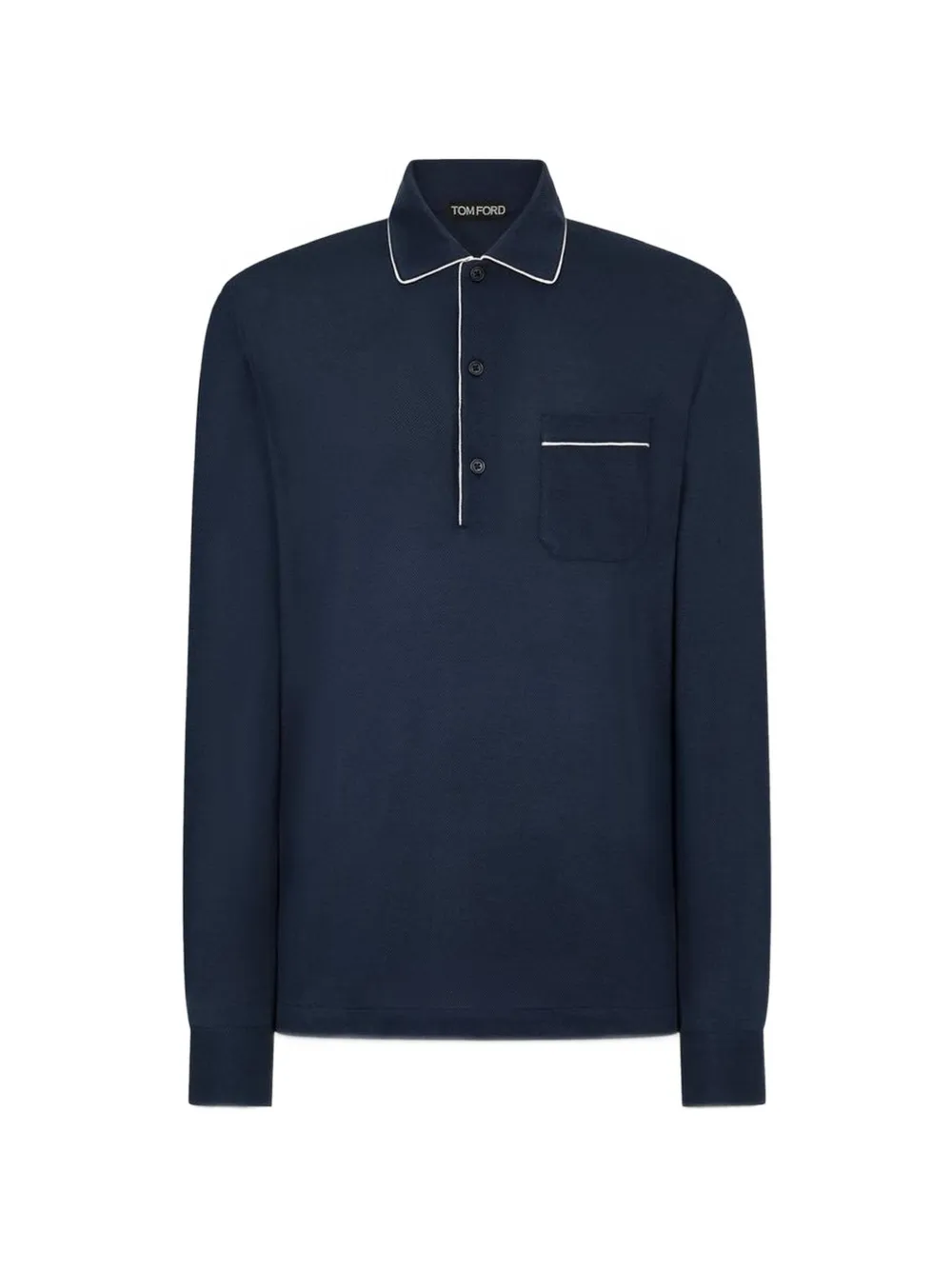 TOM FORD piping-detail long-sleeve polo shirt - Blu