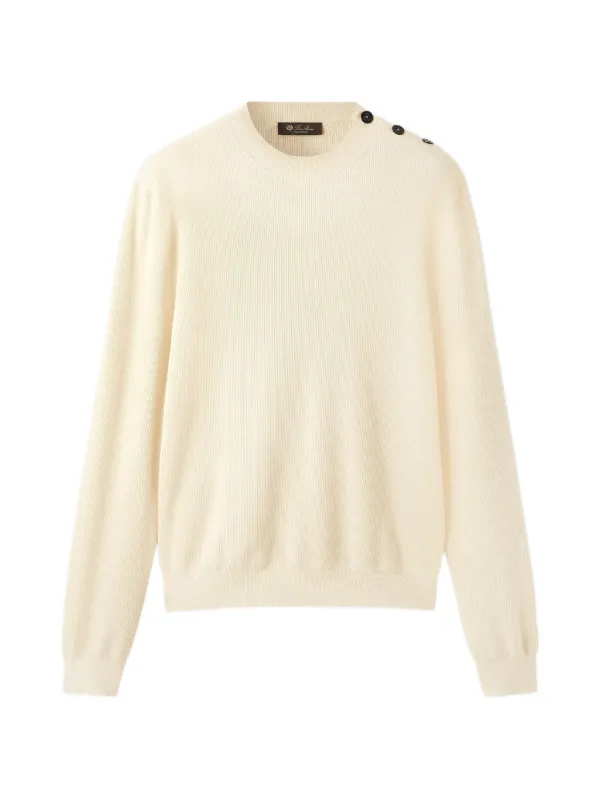 Loro Piana Sloop Button-detail Ribbed Sweater in Neutrals