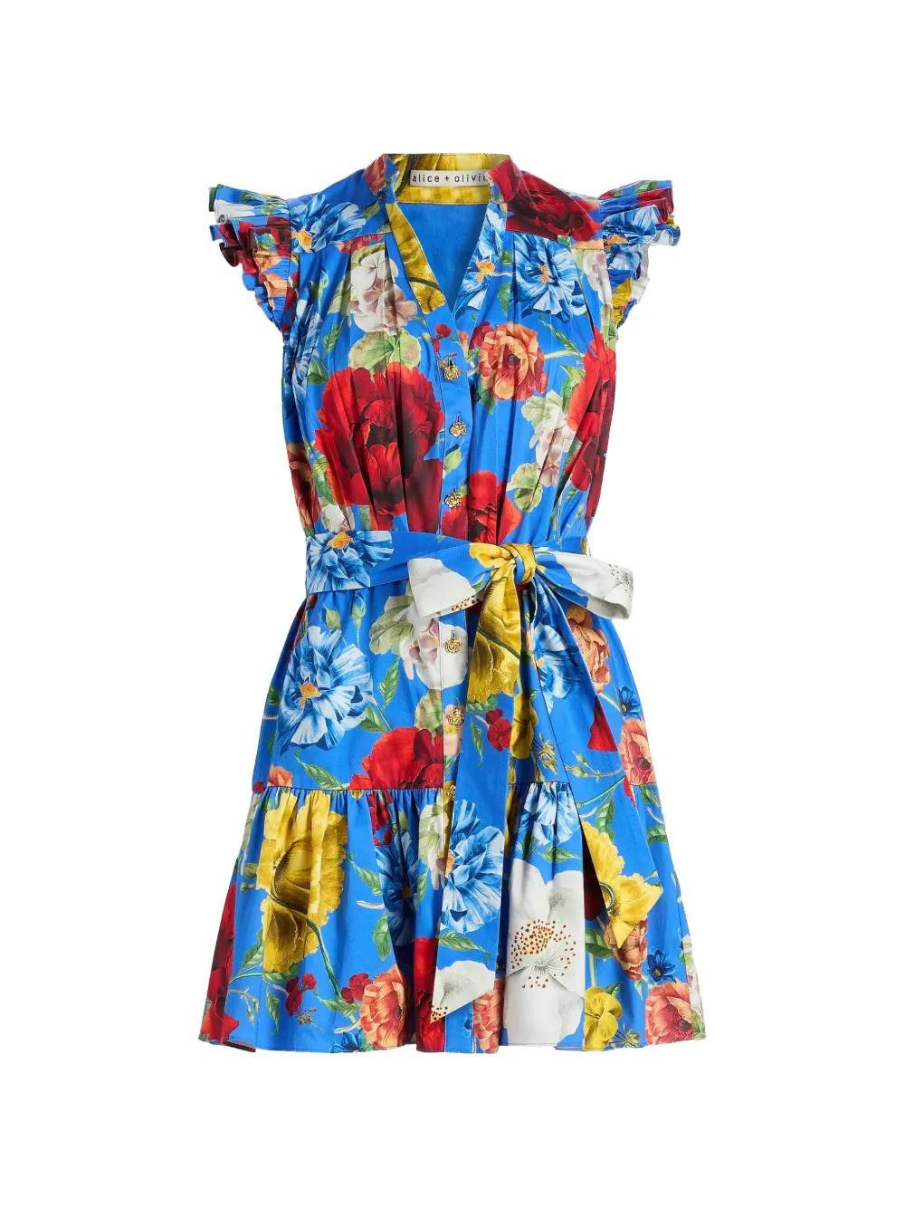 alice + olivia Cora flutter-sleeve tiered mini dress - Blau