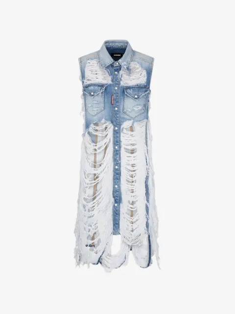 DSQUARED2 distressed denim midi shirt dress