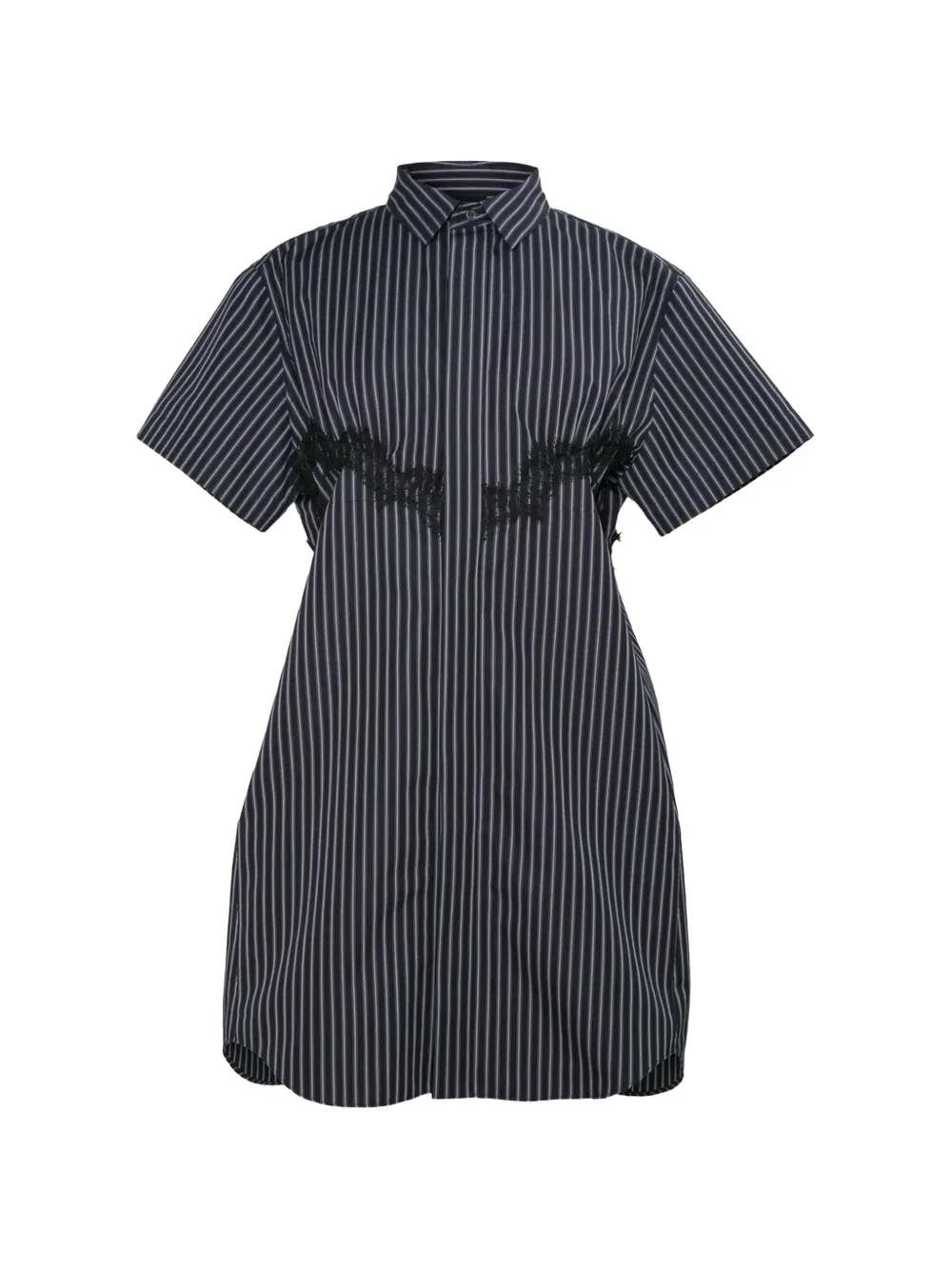 sacai lace-detail striped midi dress - Blu