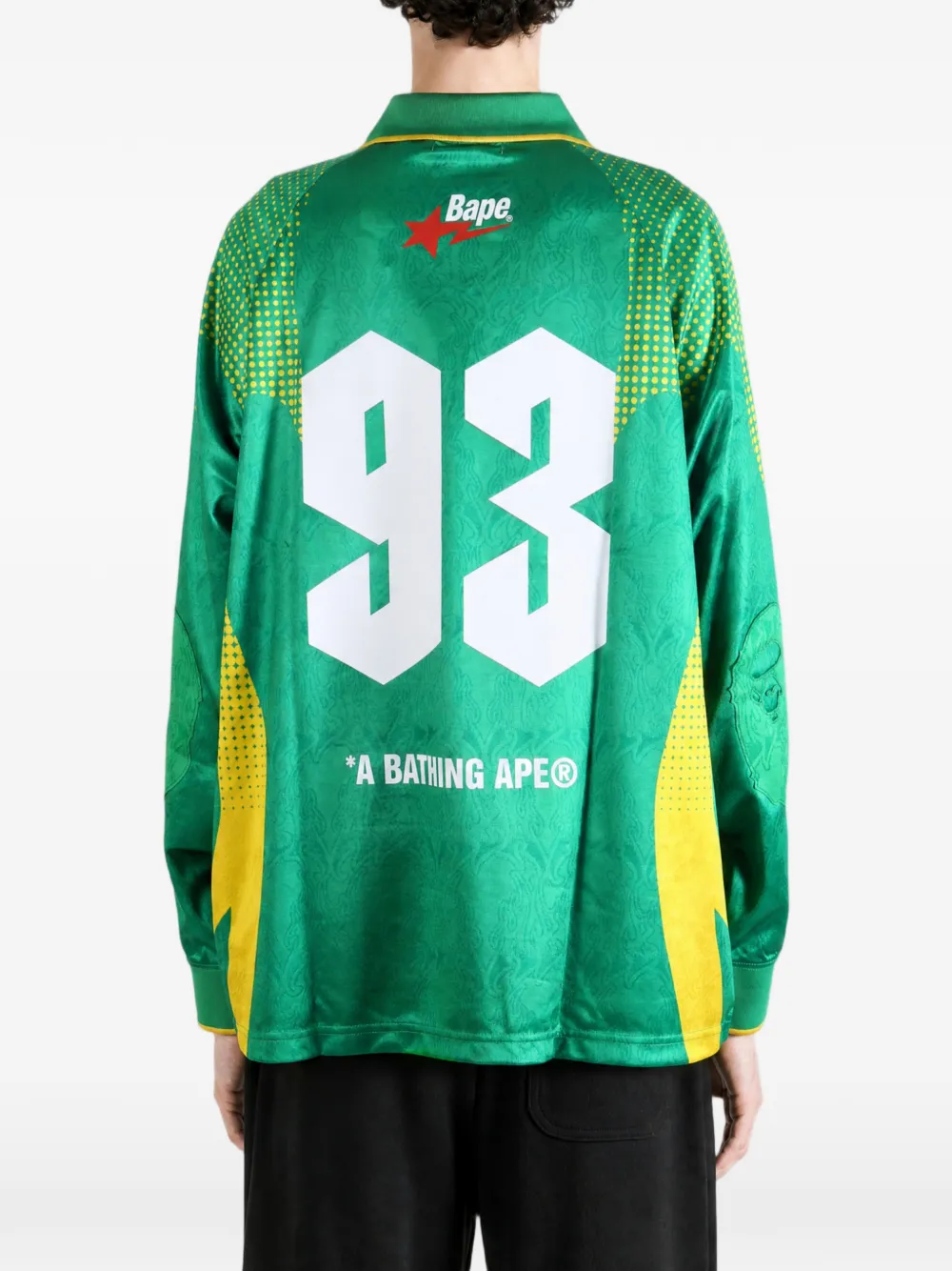 A BATHING APE flame monogram jacquard logo relaxed fit football jersey Groen