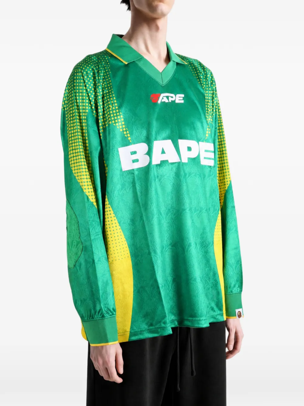 A BATHING APE flame monogram jacquard logo relaxed fit football jersey Groen